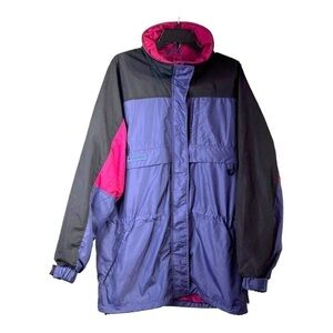 Columbia Vintage Gizzmo Spell Out Puffer Coat Purple Magenta Zip Snap Womens XL